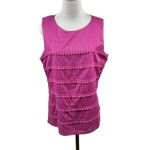 Banana Republic Top Women 14 Sleeveless Pink Pom Pom‎ Lace Trim Cotton Blouse